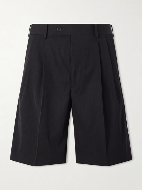 Wide-Leg Pleated Wool-Gabardine Shorts