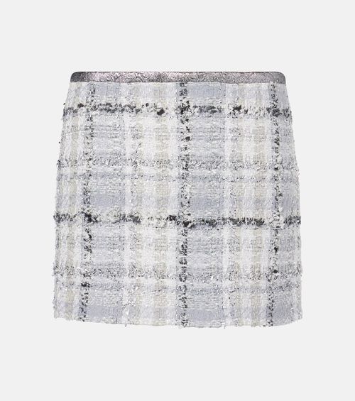 Checked low-rise lamé tweed miniskirt