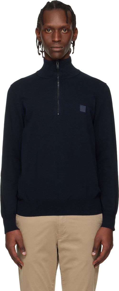 Navy Zip-Neck Cotton & Cashmere Sweater