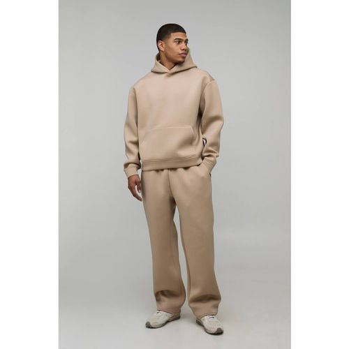 Oversized Boxy Bonded Scuba Hooded Tracksuit | Taupe | Mediu