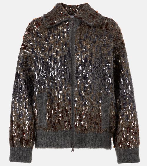 Sequined mohair-blend zip-up sweater