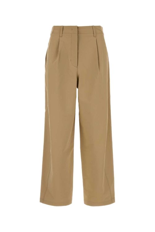 Wide-Leg Nylon Trousers — Beige