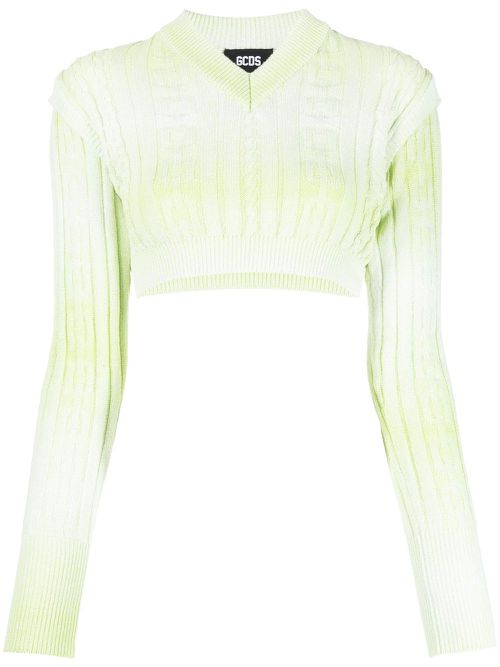 Braids faded-effect knitted crop top - Green