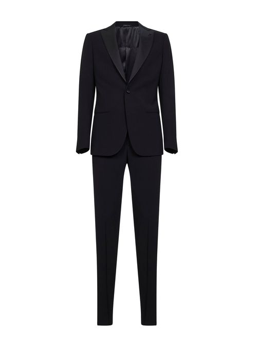 Virgin Wool Tuxedo Pant Suit — Black
