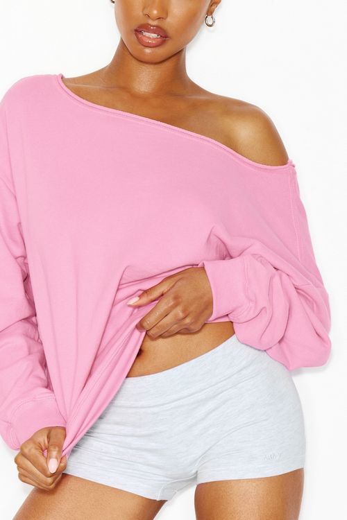 SoftTerry™ Off Shoulder Sweatshirt - Pink - Women Clothing