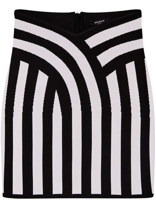 Striped intarsia-knit miniskirt - Black