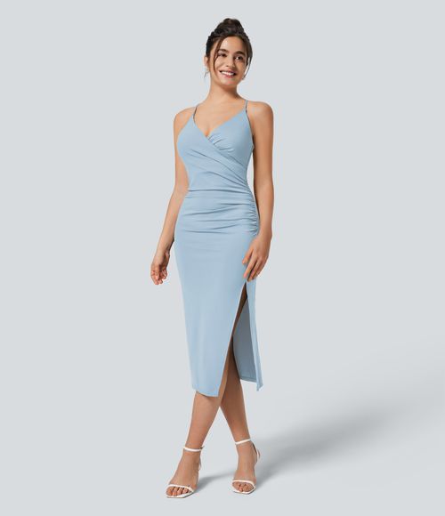 SoftlyZero™ Airy Crossover Ruched Lace Up Bodycon Cool Touch Dress-UPF50+ Casual Dress - Angel Falls