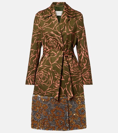 Floral sequined cotton wrap coat