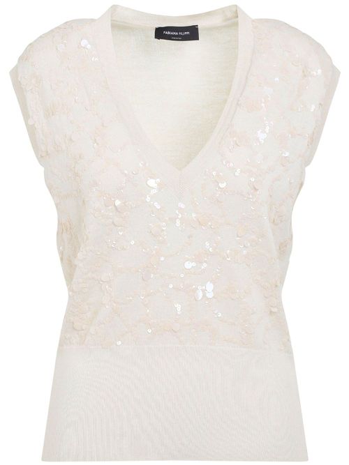 Sequinned sleeveless blouse - White