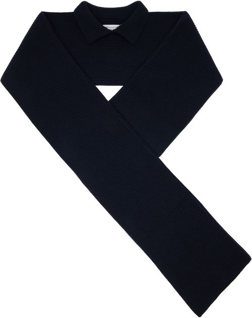 Navy Ribbed Wool Collar Scarf