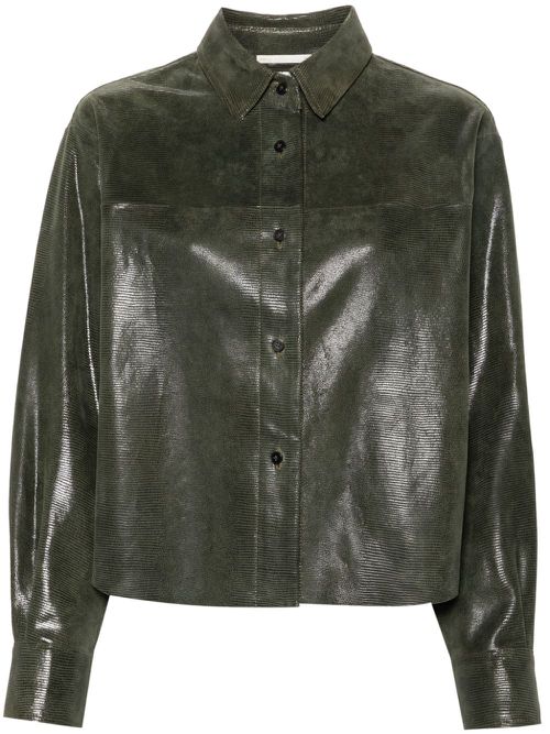 Lizard-skin effect leather shirt - Green