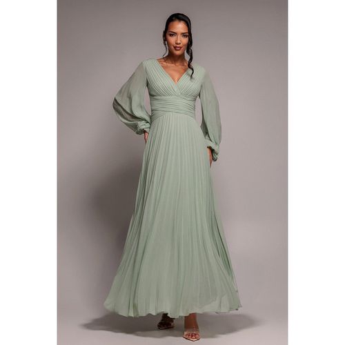 Goddiva Balloon Sleeve Chiffon Maxi Dress - Sage Green