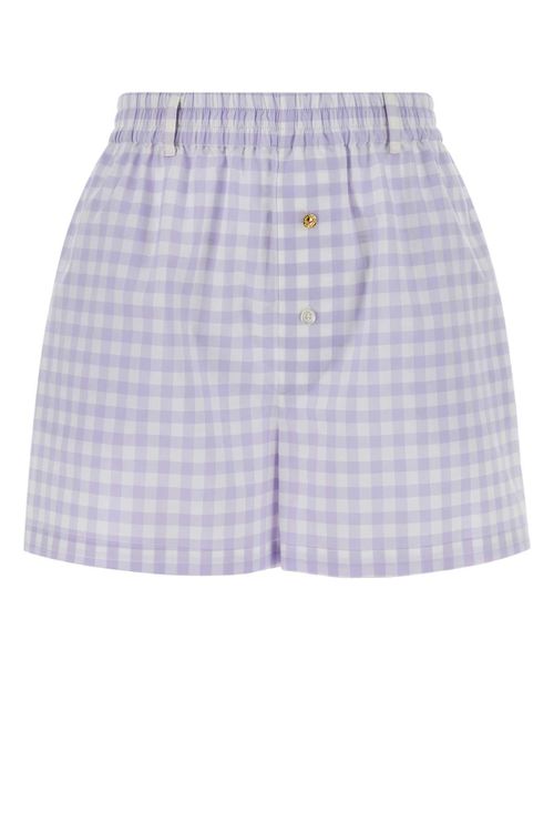 Gingham Cotton Bermuda Shorts — Purple
