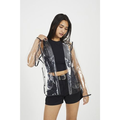 Brave Soul Womens Multi Clear Hooded Festival Rain Mac With Contrasting Binding - Multicolour - Small/Mediu