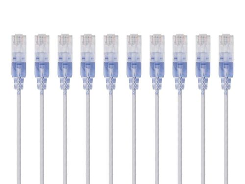 Cat6A 14ft White 10-Pk Patch Cable, UTP, 30AWG, 10G, Pure Bare Copper, Snagless RJ45, SlimRun Series Ethernet Cable