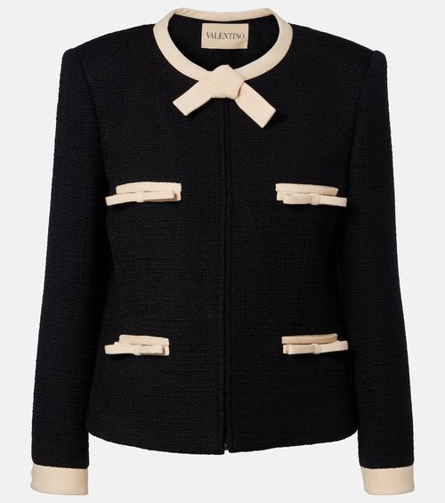 Bow-detail wool-blend tweed jacket