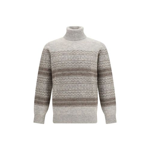 Fair Isle Knit Turtleneck Sweater — Gray