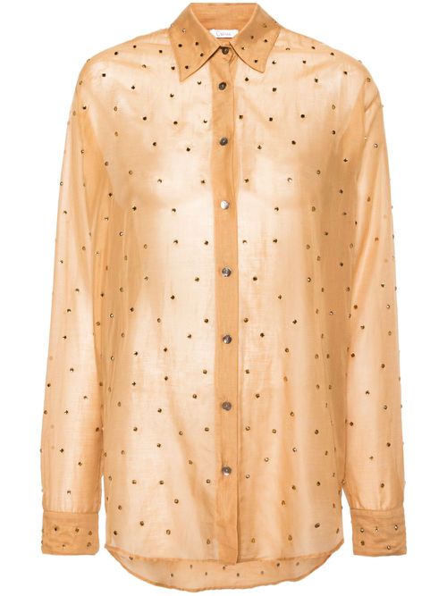 Rhinestoned cotton blend shirt - Neutrals