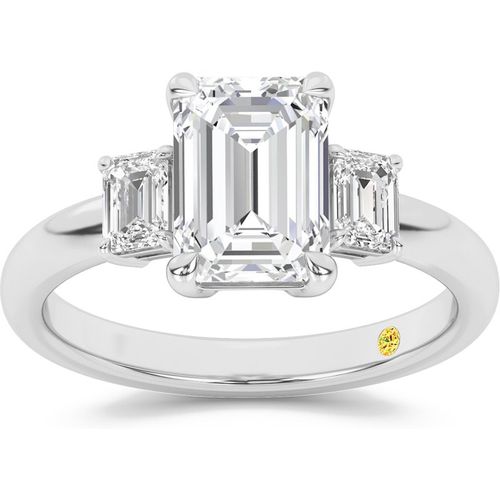 Moonbeam Three Stone Emerald Cut Lab Grown Diamond Engagement Ring | 18K White Gold 4 1/. TW