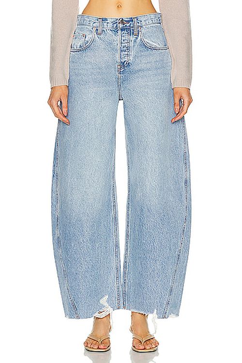 GRLFRND Paola Barrel Leg Jean in Skyline - Blue. 23 also , 25, 26, 27, 28, 29, 30