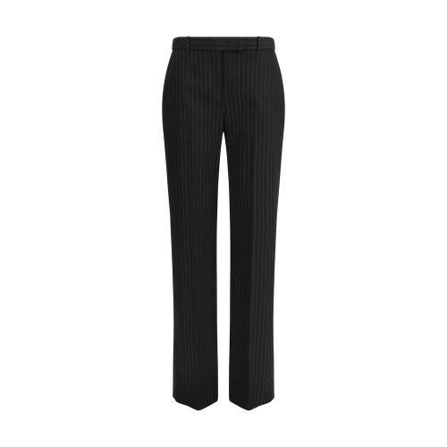 Pinstriped Wool Trousers — Black