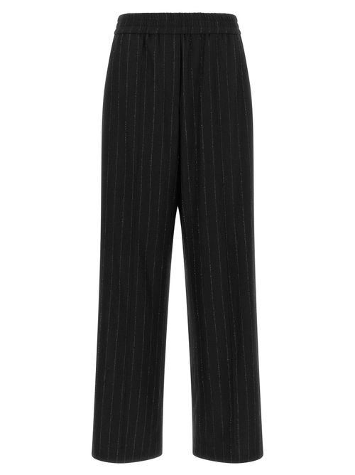 Micro-Sequin Pinstripe Trousers — Black