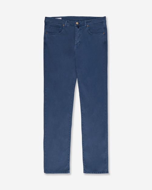 Slim fit stretch cotton tricot five-pocket trousers dark blue