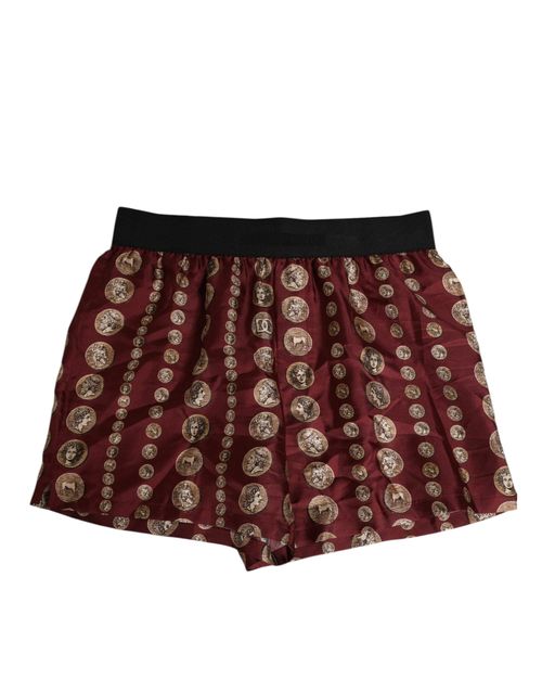 Silk Coin Print Swim Shorts — Burgundy