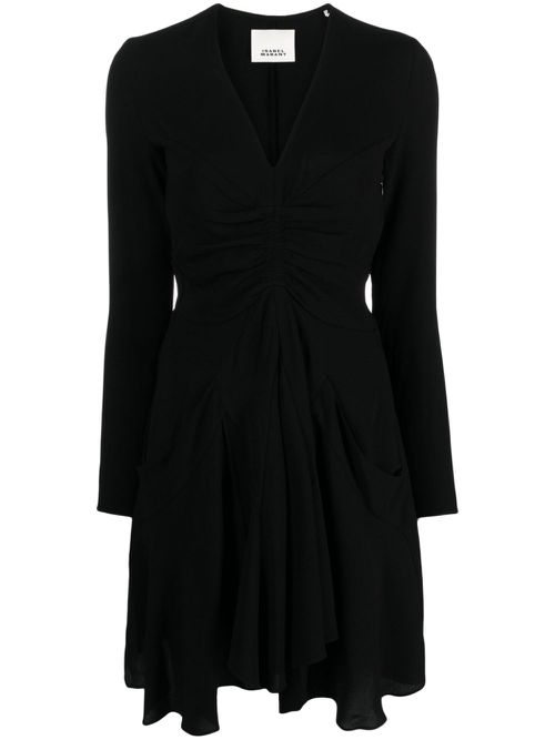 V-neck draped midi dress - Black
