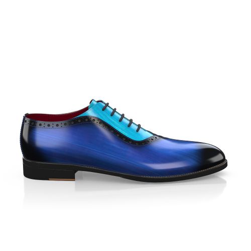 Custom Men's High End Oxfords Luxury Dress Shoes Plain Toe Lace-Up Handmade in Italy - Royal blue Leather - Brogues - GIROTTI