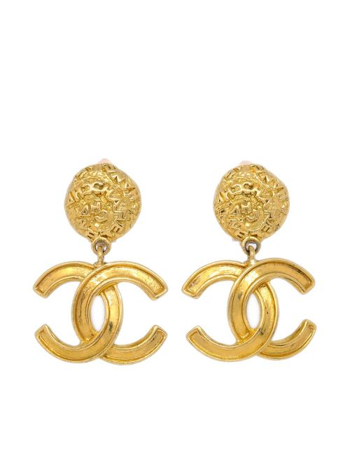 1995 dangle clip-on earrings - Gold