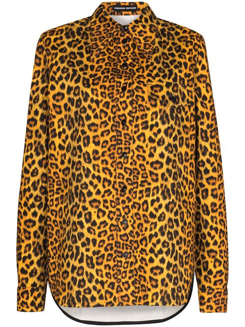 Leopard-print denim shirt - Yellow