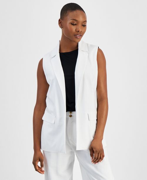 Petite Open-Front Long Vest, Exclusively at Macy's - Bright White