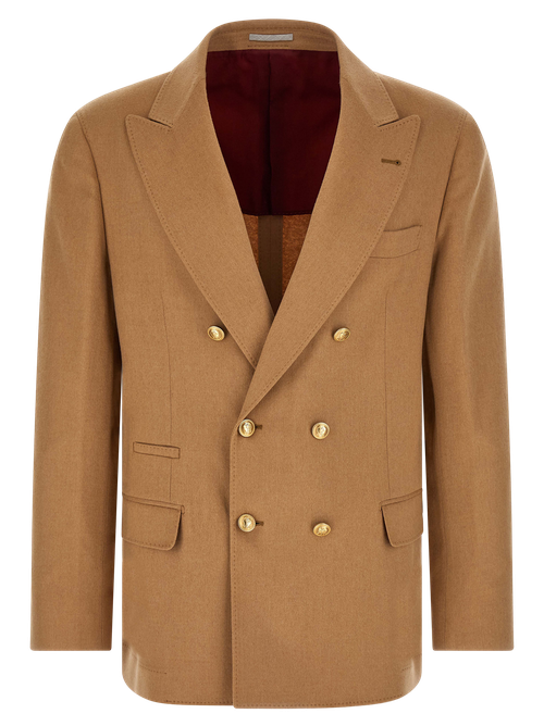 Double-Breasted Camel Hair Blazer — Beige