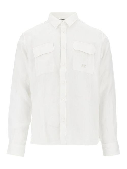 C. P. Company White Linen Long-Sleeved Shirt