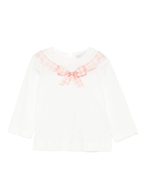 Gingham-bow top - White