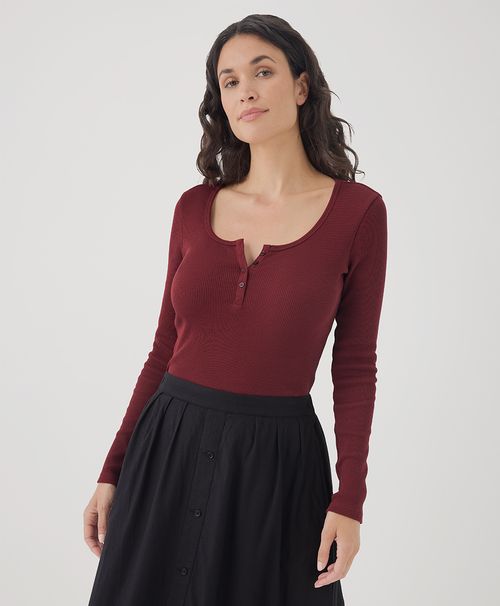 Women's Pomegranate Favorite Rib Henley Long Sleeve Top