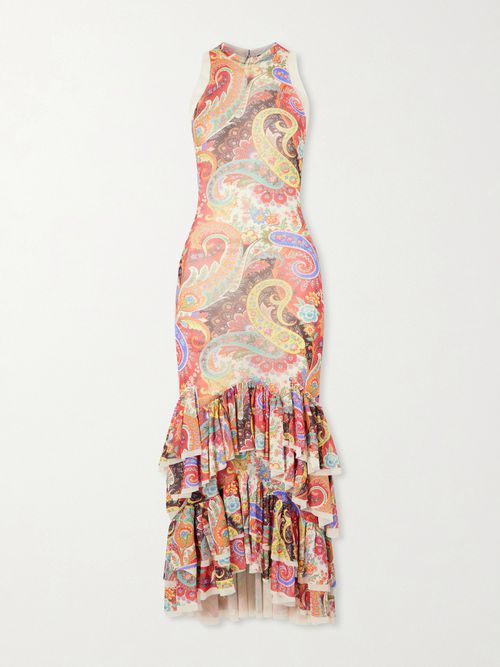 Ruffled Paisley-print Chiffon Midi Dress - Multi