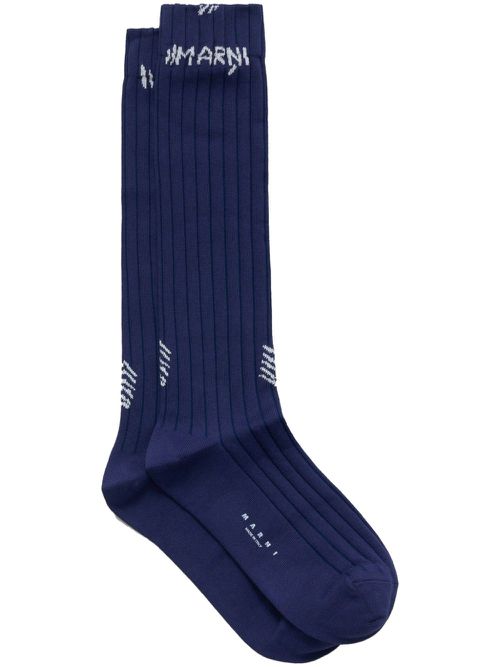 Logo woven ribbed socks - Blue