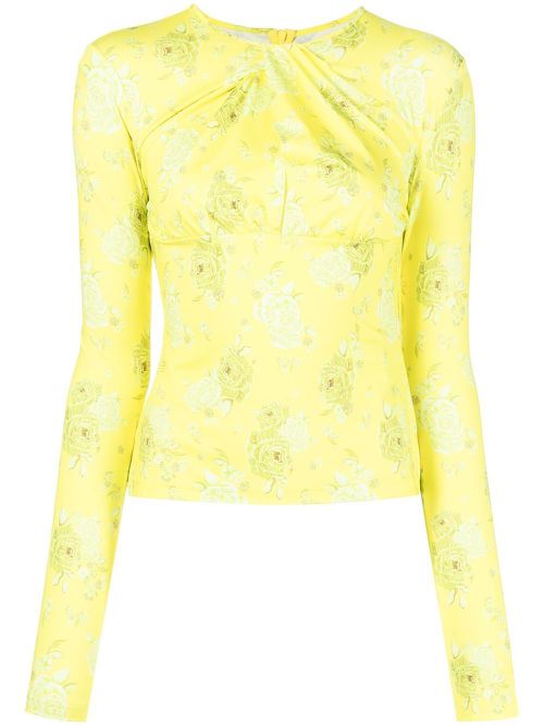 Twist-detail rose-print top - Yellow