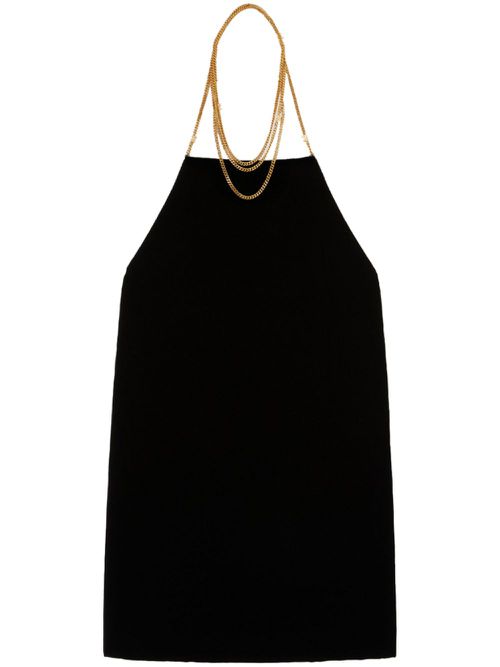 Chain-embellished velvet halterneck dress - Black