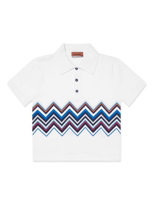 Zigzag cotton polo shirt - White