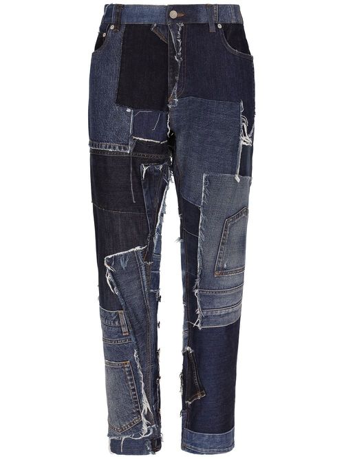 Patchwork-detail straight-leg jeans - Blue