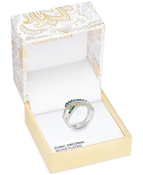 Silver-Tone Multicolor Cubic Zirconia Bypass Ring, Exclusively at Macy's - Silver