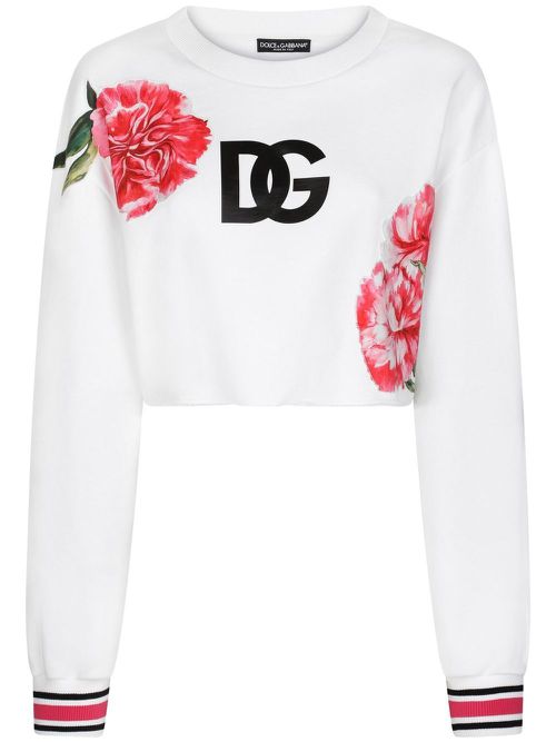 Floral-print long-sleeved jumper - White