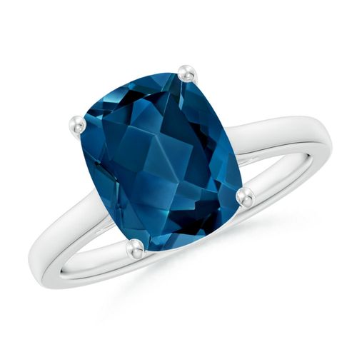 Angara 3.2 Carats Classic Cushion London Blue Topaz Solitaire Ring in Platinum