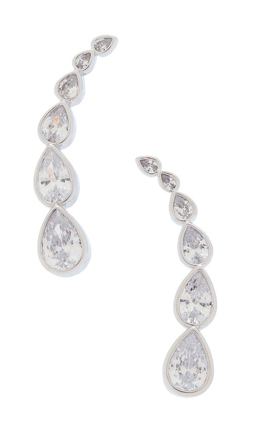 Nana Jacqueline Cristalle Teardrop Earrings in Metallic Silver