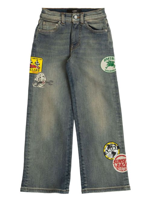 Patch-embellished wide-leg jeans - Blue