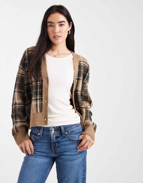 Check cardigan in brown