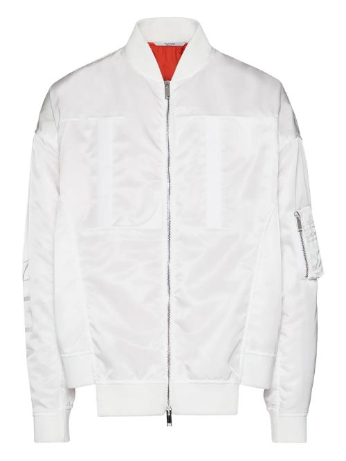 Panelled Zip-Front Bomber Jacket — White